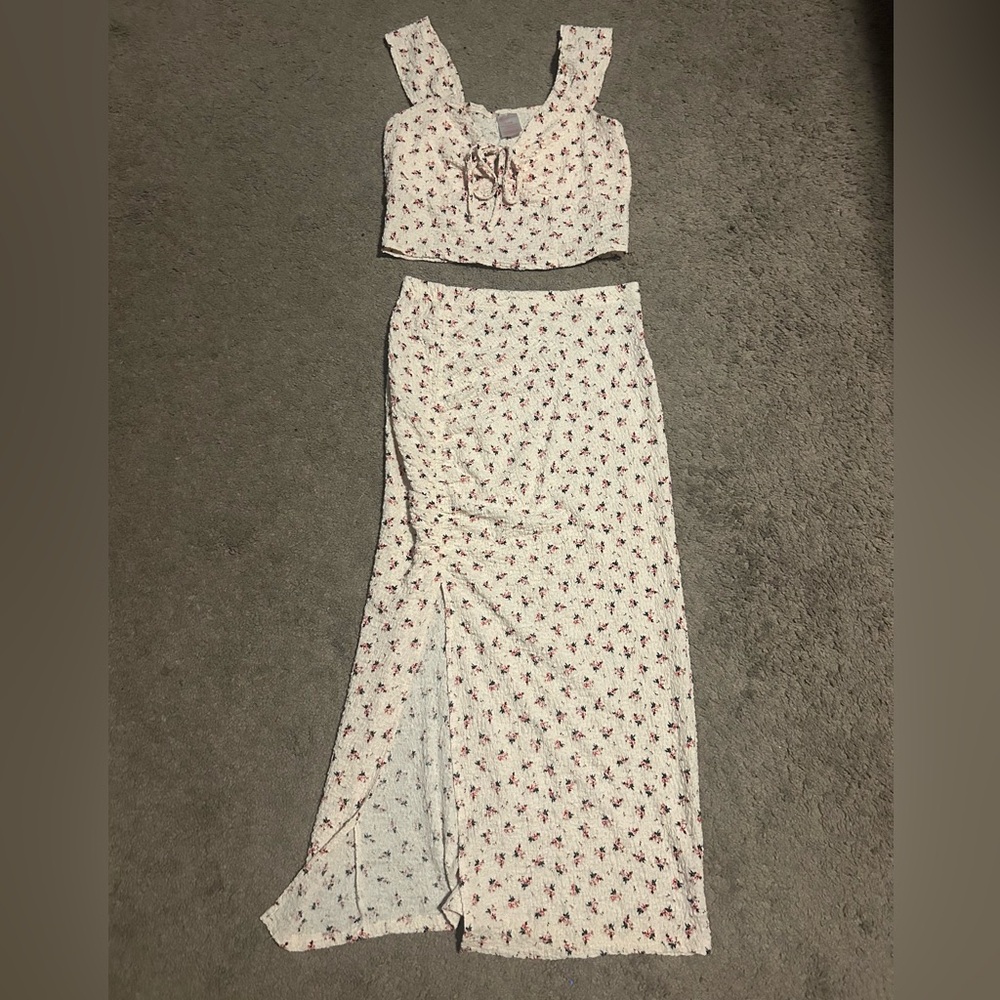 Floral Two-Piece Crop Top and Skirt Set
